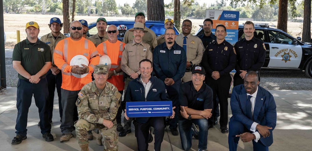 GO-Serve Director Josh Fryday is joined by Major General Matthew Beevers, Adjutant General, California National Guard; Wade Crowfoot, California Natural Resources Agency Secretary; Toks Omishakin, California Transportation Secretary; and members of those state agencies to announce the California Men’s Service Challenge has surpassed its goal of engaging 10,000 men in mentoring, serving and volunteering .